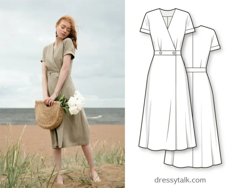 Linen Wrap Dress Sewing Pattern - A-Line Dress Pattern - New Dress Pattern - Wrap Dress Pattern - Midi Dress Sewing Pattern