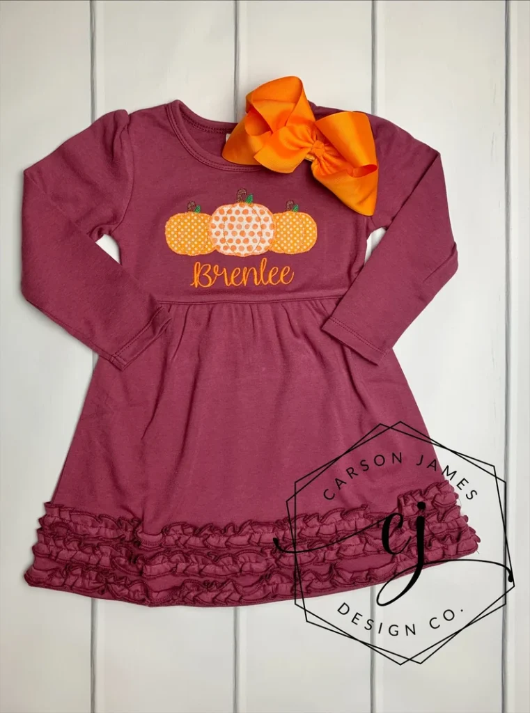 Monogram Pumpkin Dress for Baby Toddler Kids Girls Thanksgiving Halloween Fall Outfit Sibling Matching