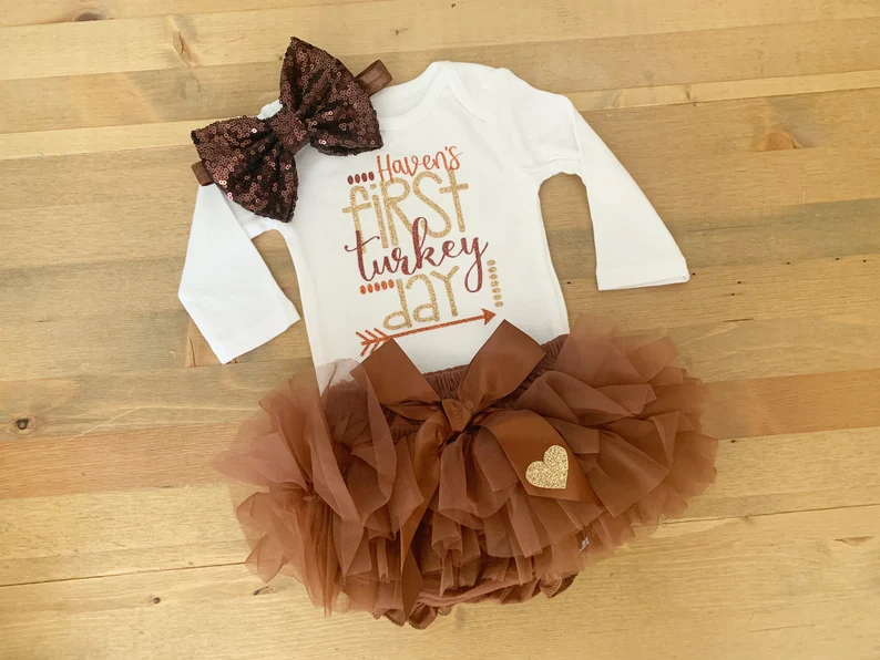 My First Thanksgiving Outfit, Baby’s 1st Turkey Day Dress, Baby Shower Gift, Thankful Dress, Girls Thanksgiving Tutu, Monogramed Baby Gift
