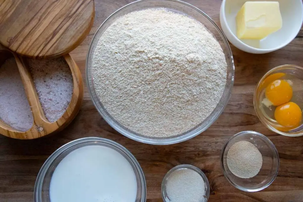 Ingredients for freshly milled flour hamberger buns